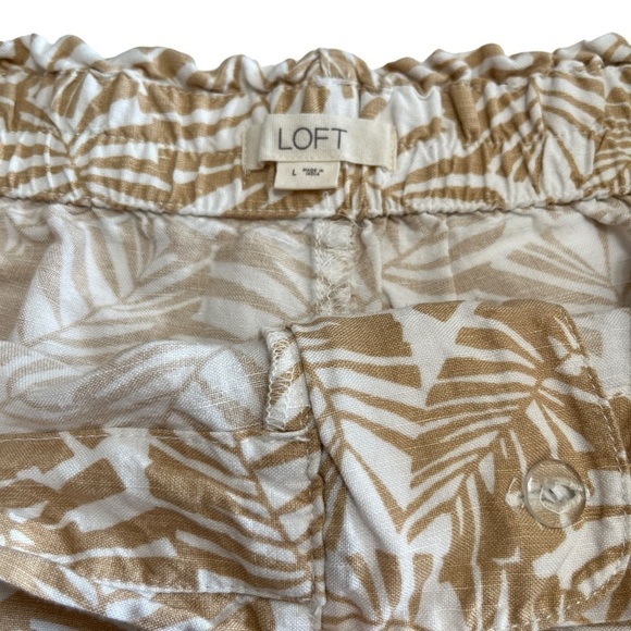 Loft Palm Leaf Print Linen Blend Neutral Colors Elastic Waist Shorts Size Large - Picture 7 of 10